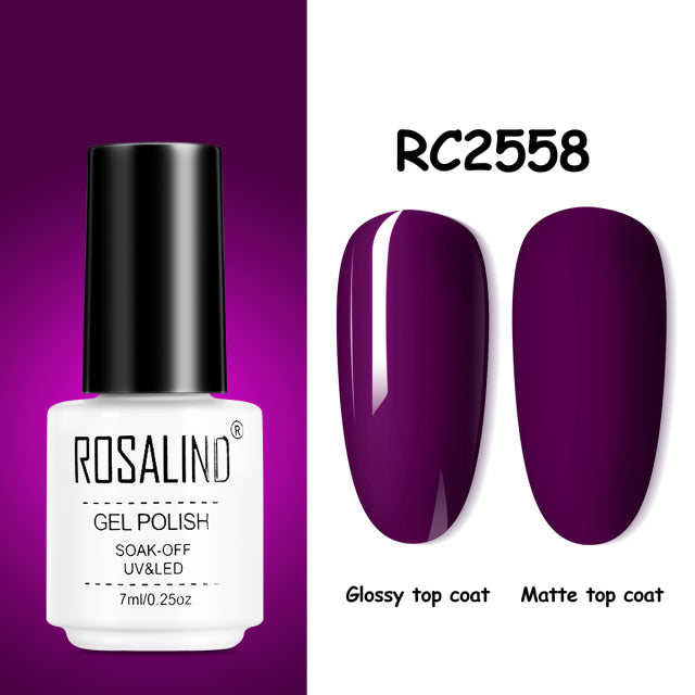 ROSALIND Gel Nail Polish of 7ml Purple Series Semi Permanent Gel Varnishes For Nail Art Need Base And Top Soak Off LED/UV Lamp