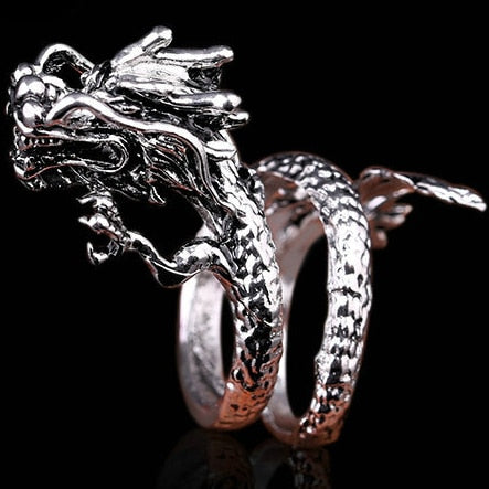 Rings for Men Women Punk Goth Snake Dragon Silver Color Ring Exaggerated Adjustable Chic Party Gift Jewelry Mujer Bijoux