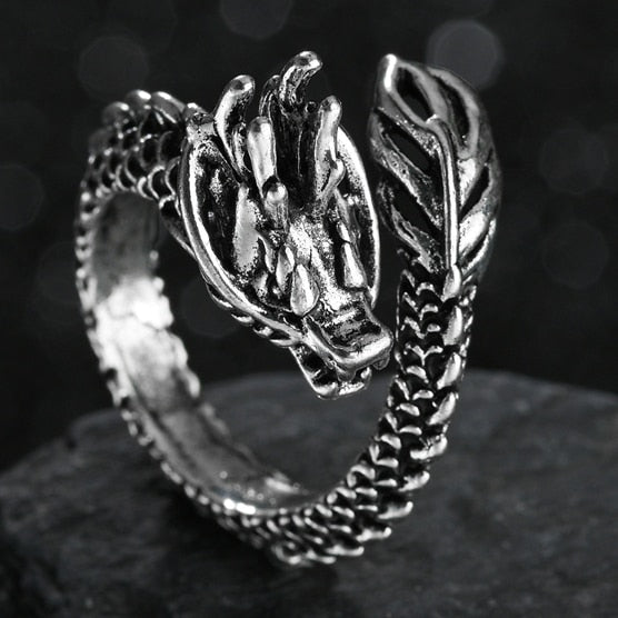 Rings for Men Women Punk Goth Snake Dragon Silver Color Ring Exaggerated Adjustable Chic Party Gift Jewelry Mujer Bijoux