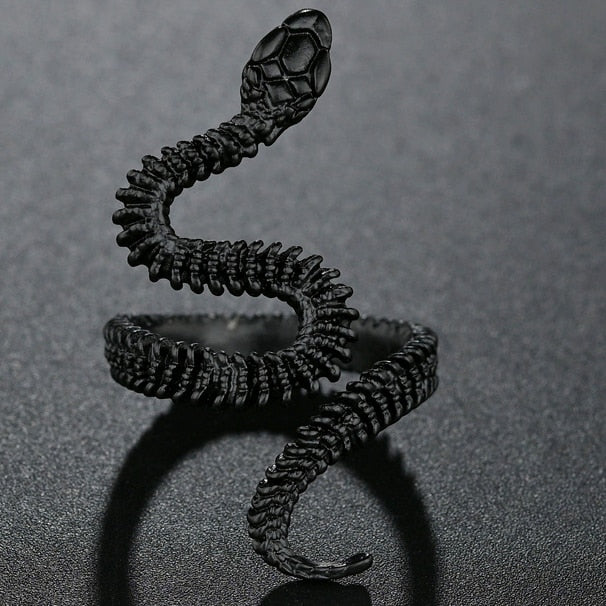 Rings for Men Women Punk Goth Snake Dragon Silver Color Ring Exaggerated Adjustable Chic Party Gift Jewelry Mujer Bijoux