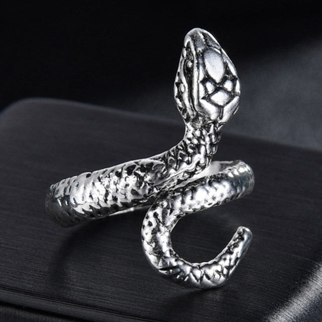 Rings for Men Women Punk Goth Snake Dragon Silver Color Ring Exaggerated Adjustable Chic Party Gift Jewelry Mujer Bijoux