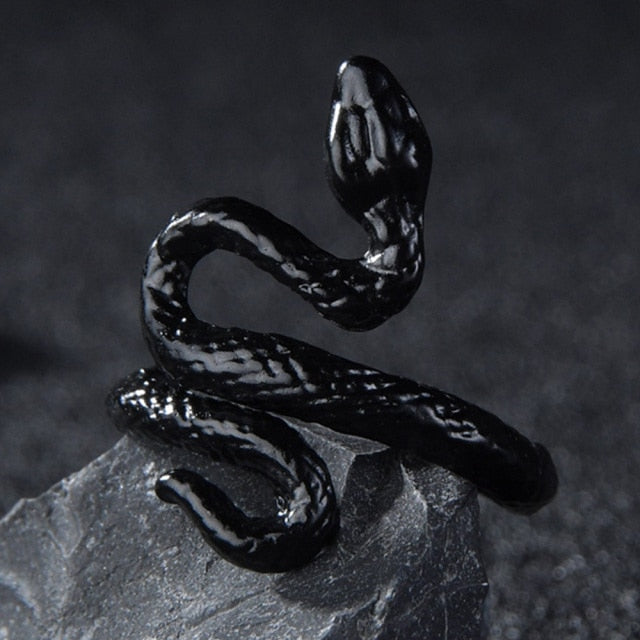 Rings for Men Women Punk Goth Snake Dragon Silver Color Ring Exaggerated Adjustable Chic Party Gift Jewelry Mujer Bijoux