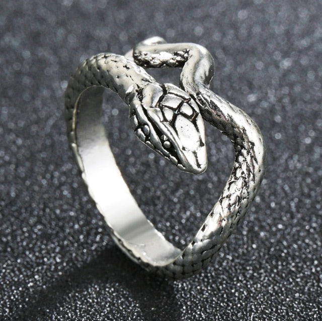 Rings for Men Women Punk Goth Snake Dragon Silver Color Ring Exaggerated Adjustable Chic Party Gift Jewelry Mujer Bijoux