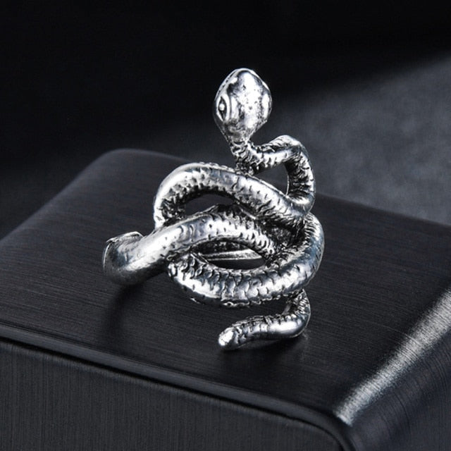 Rings for Men Women Punk Goth Snake Dragon Silver Color Ring Exaggerated Adjustable Chic Party Gift Jewelry Mujer Bijoux