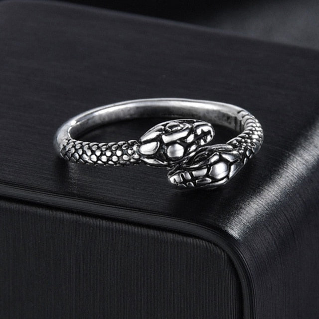 Rings for Men Women Punk Goth Snake Dragon Silver Color Ring Exaggerated Adjustable Chic Party Gift Jewelry Mujer Bijoux