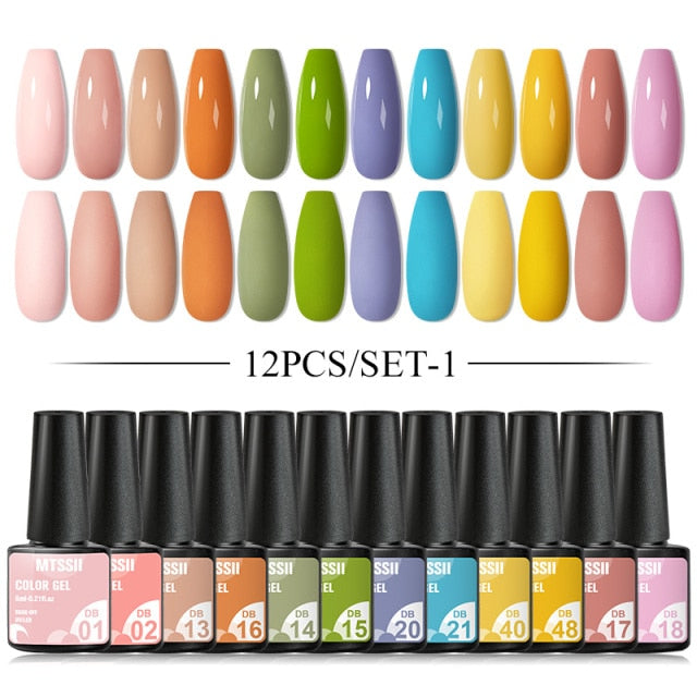 Mtssii 6/10/12PCS Nail Gel Polish Set Nail Kit Sets Color Glitter Holographics Soak Off UV Gel Nail Varnish For Nail Art Gel Set