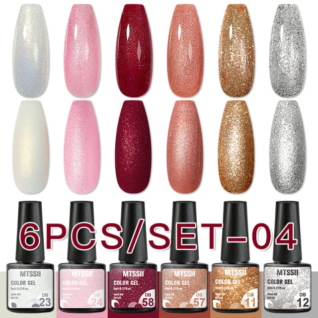 Mtssii 6/10/12PCS Nail Gel Polish Set Nail Kit Sets Color Glitter Holographics Soak Off UV Gel Nail Varnish For Nail Art Gel Set