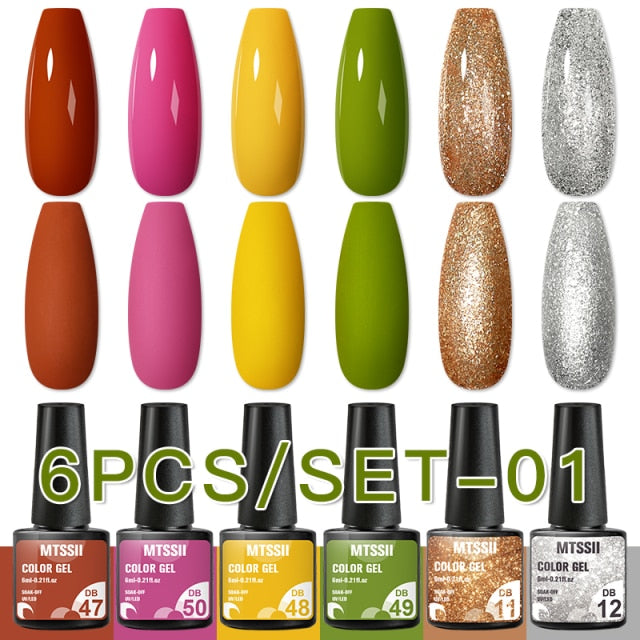 Mtssii 6/10/12PCS Nail Gel Polish Set Nail Kit Sets Color Glitter Holographics Soak Off UV Gel Nail Varnish For Nail Art Gel Set