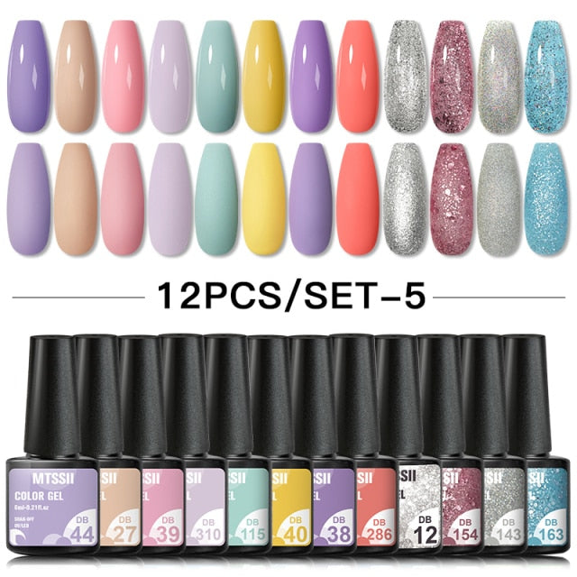 Mtssii 6/10/12PCS Nail Gel Polish Set Nail Kit Sets Color Glitter Holographics Soak Off UV Gel Nail Varnish For Nail Art Gel Set