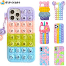 Push Bubble Relieve Stress Case for iPhone 11 12 Mini Pro XS Max Xr X 6s 7 8 Plus Silicone Soft Pop Fidget Toys Rainbow Cover
