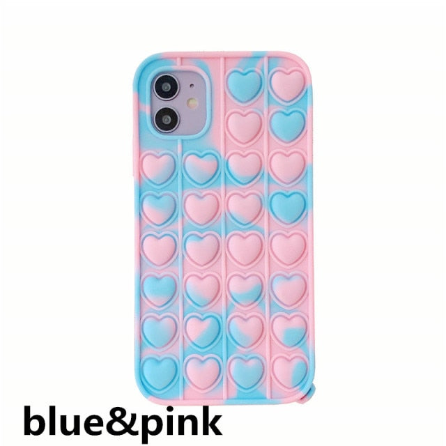 Push Bubble Relieve Stress Case for iPhone 11 12 Mini Pro XS Max Xr X 6s 7 8 Plus Silicone Soft Pop Fidget Toys Rainbow Cover