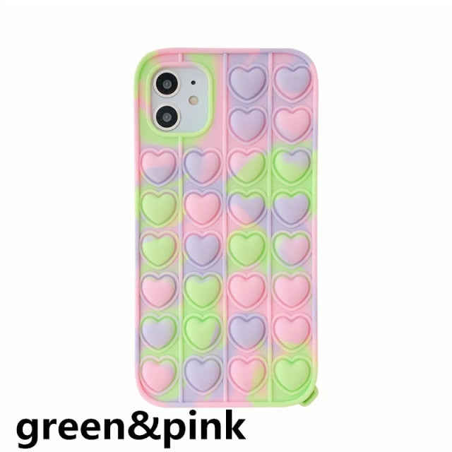 Push Bubble Relieve Stress Case for iPhone 11 12 Mini Pro XS Max Xr X 6s 7 8 Plus Silicone Soft Pop Fidget Toys Rainbow Cover