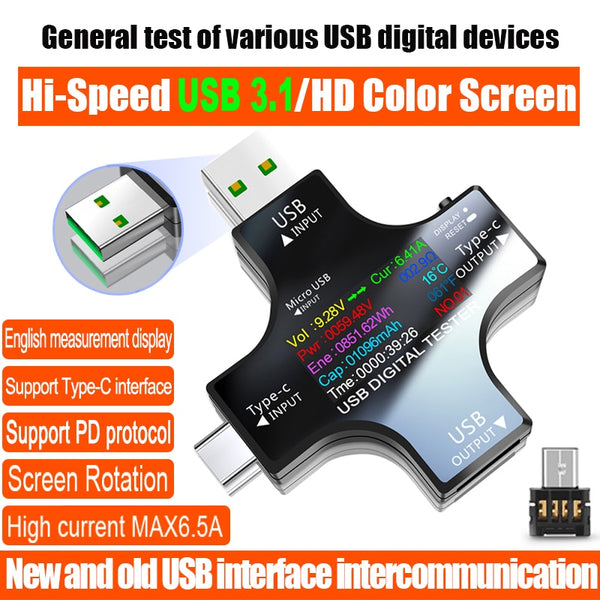 USB 3.1 Type-C Tester DC Digital Voltmeter Amperimetor Voltage Current Meter Ammeter Detector PD Power Bank Charger Indicator