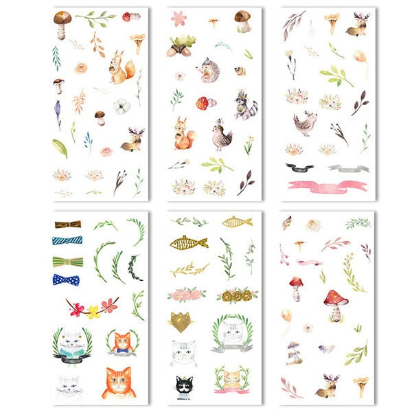 6 sheets/pack Cartoon Cat Washi Paper Sticker Kawaii Journal Stickers Scrapbooking Daily Planner Stationery Supplies
