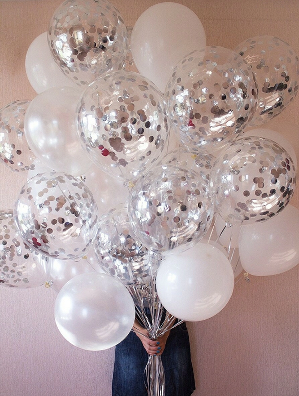 30pcs 12inch Silver Confetti Balloon Happy Birthday Wedding Party Decor Globos Pearl White Air Helium Balls Baby Shower Supplies