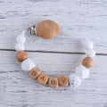 Personalized Name Beech Wood Chew Beads Pacifier Clip Custom Name Soother Chains Dummy Chain Holder Baby Teething Toy Baby Chew