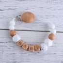 Personalized Name Beech Wood Chew Beads Pacifier Clip Custom Name Soother Chains Dummy Chain Holder Baby Teething Toy Baby Chew
