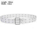 Fashion Harajuku Women Punk Chain Belt Adjustable Black Double/Single Eyelet Grommet Metal Buckle Leather Waistband For Jeans