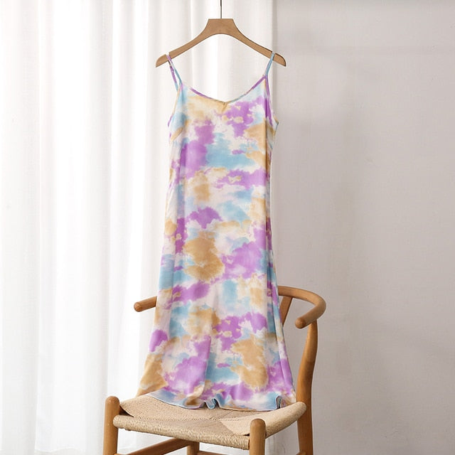 2021 Fashion Women's Dress Summer Spaghetti Satin Long Party Woman Sundress Midi Robe Female Clothing Plus Size S-4XL M30262
