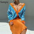 Sampic Loose Patchwork Knitwear Winter 2021 Women Cardigans Tops Oversized Long Sleeve Y2K V Neck Sweater Casual Fashion Tops