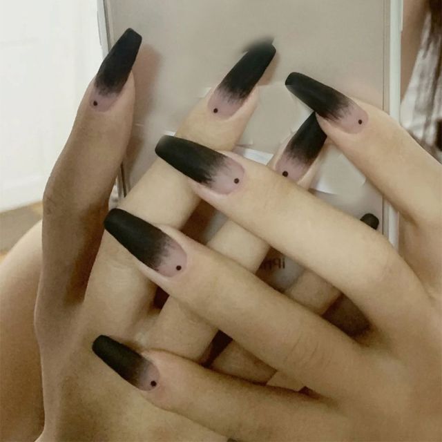 24pcs/set Long Stiletto Fake Nails Punk Snake Pattern Black White Matte False Nails Artificial Full Nail Tips Manicure Tools