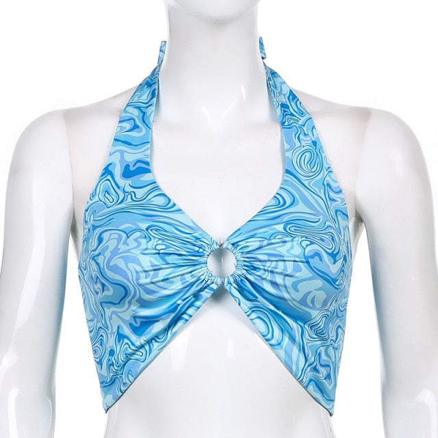 Sweetown Pink Heart Print Cute Bustier Crop Top Women Aesthetic Kawaii Clothes Sleeveless Backless Lace Up Bralette Camisole