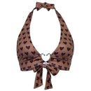 Sweetown Pink Heart Print Cute Bustier Crop Top Women Aesthetic Kawaii Clothes Sleeveless Backless Lace Up Bralette Camisole