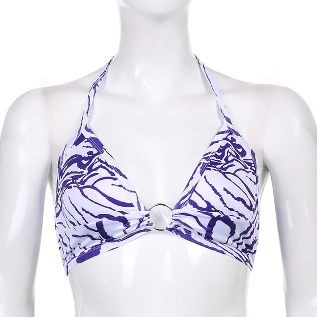 Sweetown Pink Heart Print Cute Bustier Crop Top Women Aesthetic Kawaii Clothes Sleeveless Backless Lace Up Bralette Camisole