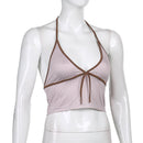 Sweetown Pink Heart Print Cute Bustier Crop Top Women Aesthetic Kawaii Clothes Sleeveless Backless Lace Up Bralette Camisole