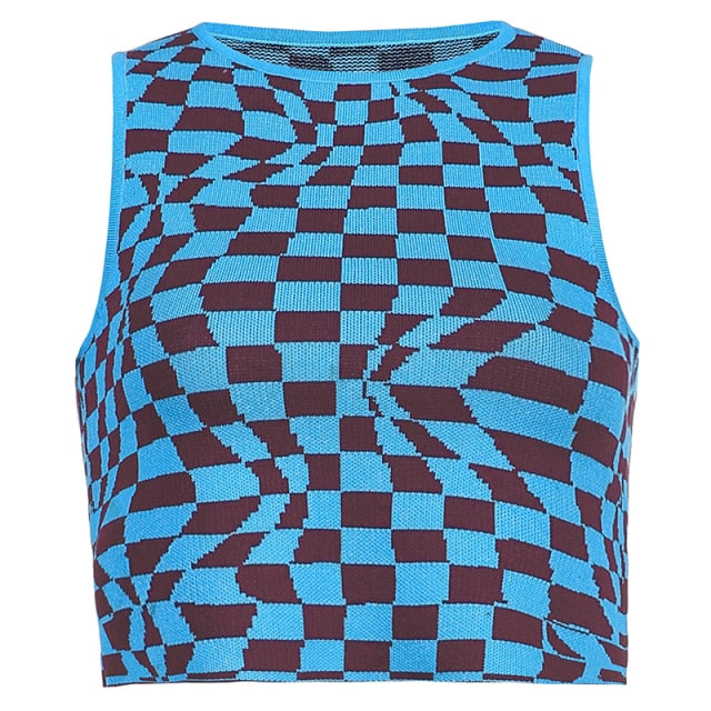 Plaid Printed  Knitted Women's Tank Tops Summer Harajuku Vintage Crop Tee Streetwear Aesthetic Cute Shirts 2021 Cuteandpsycho