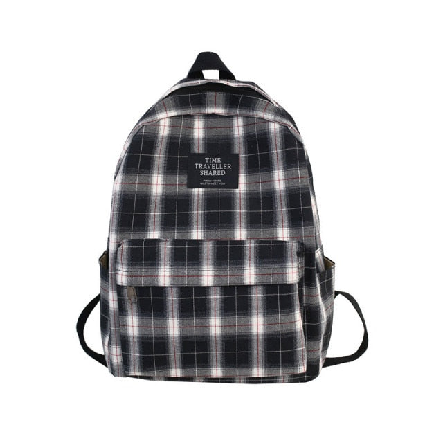 Fashion Plaid Canvas Women Backpack College Student Backpack Teenage Girl School Bags Large Capacity Waterproof Travel Rucksack