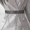 Women's Single Double or Rivet Grommet Belt, Punk Waist Belt with Chain Detachable 2 Hole Belt