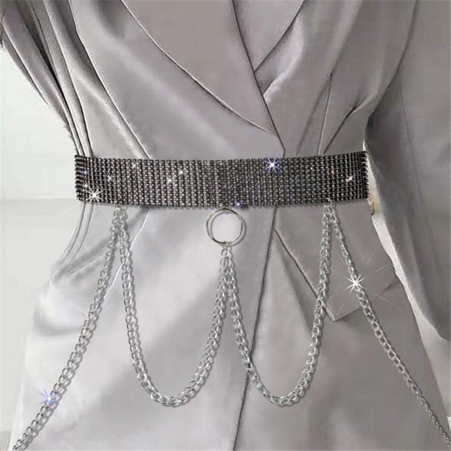 Women's Single Double or Rivet Grommet Belt, Punk Waist Belt with Chain Detachable 2 Hole Belt