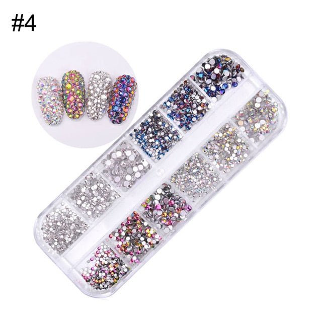 AB Crystal Flat Back Clear Nail Rhinestone 3D Flat Bottom Mixed Size Dazzling Diamonds Nail Art Decoration in Wheel