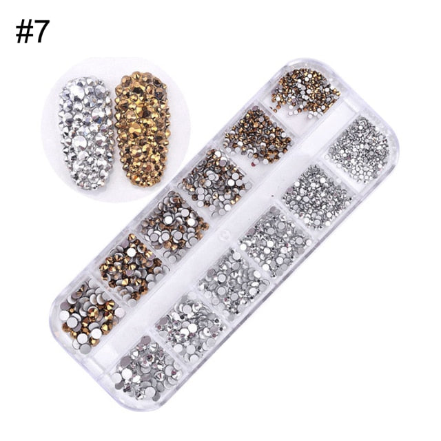 AB Crystal Flat Back Clear Nail Rhinestone 3D Flat Bottom Mixed Size Dazzling Diamonds Nail Art Decoration in Wheel