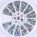AB Crystal Flat Back Clear Nail Rhinestone 3D Flat Bottom Mixed Size Dazzling Diamonds Nail Art Decoration in Wheel
