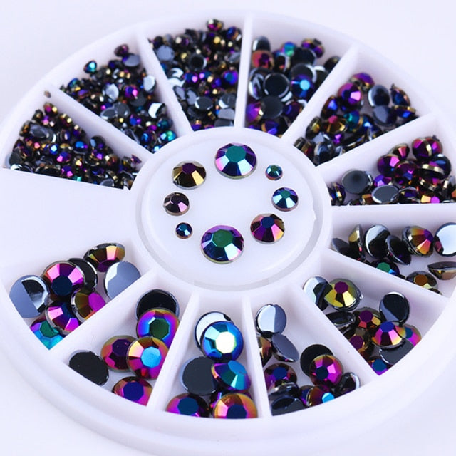 AB Crystal Flat Back Clear Nail Rhinestone 3D Flat Bottom Mixed Size Dazzling Diamonds Nail Art Decoration in Wheel