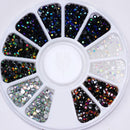 AB Crystal Flat Back Clear Nail Rhinestone 3D Flat Bottom Mixed Size Dazzling Diamonds Nail Art Decoration in Wheel