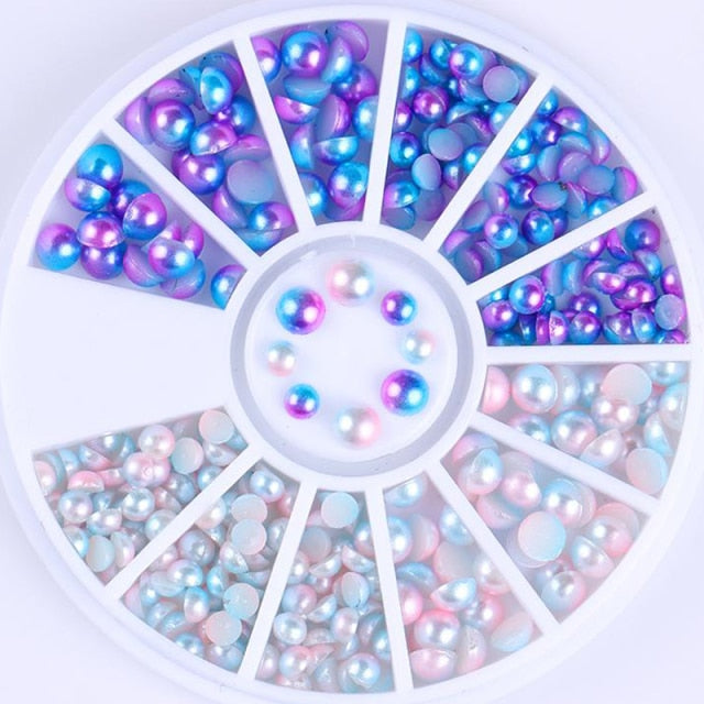 AB Crystal Flat Back Clear Nail Rhinestone 3D Flat Bottom Mixed Size Dazzling Diamonds Nail Art Decoration in Wheel
