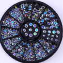 AB Crystal Flat Back Clear Nail Rhinestone 3D Flat Bottom Mixed Size Dazzling Diamonds Nail Art Decoration in Wheel