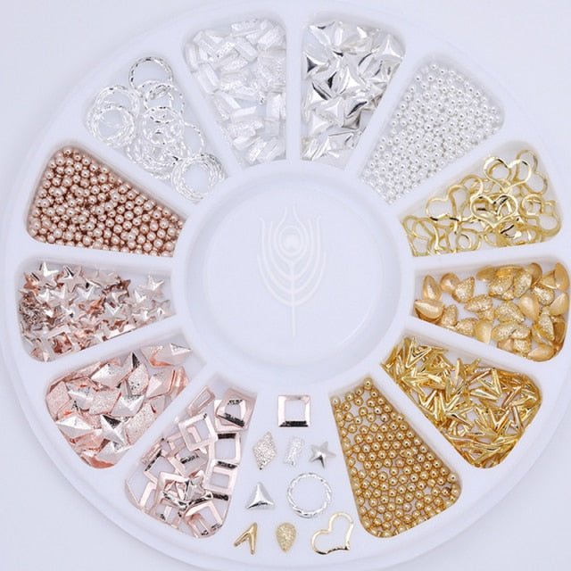 AB Crystal Flat Back Clear Nail Rhinestone 3D Flat Bottom Mixed Size Dazzling Diamonds Nail Art Decoration in Wheel