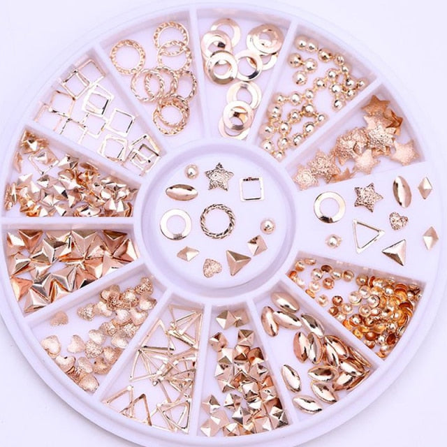 AB Crystal Flat Back Clear Nail Rhinestone 3D Flat Bottom Mixed Size Dazzling Diamonds Nail Art Decoration in Wheel