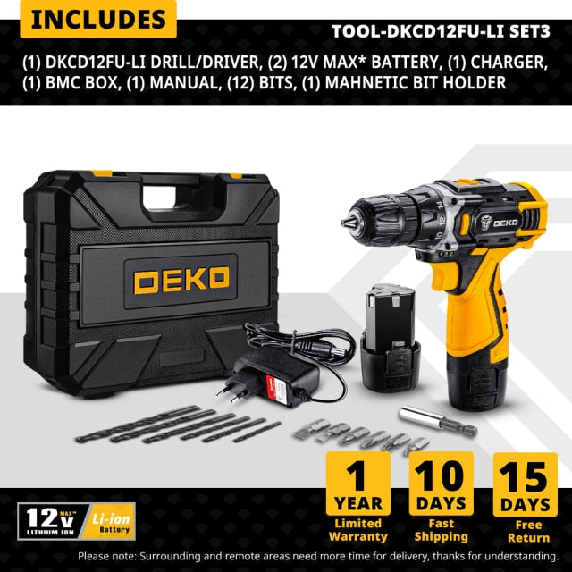DEKO 12/16/20V MAX Cordless Drill Electric Screwdriver,18+1 Torque Settings,2-Speeds,3/8" Keyless Chuck Power Tools(DKCD Series)
