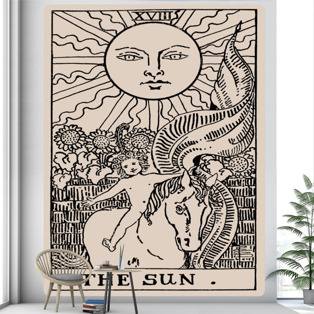 Tarot card psychedelic scene home decoration art tapestry hippie bohemian decoration divination wall hanging sheets
