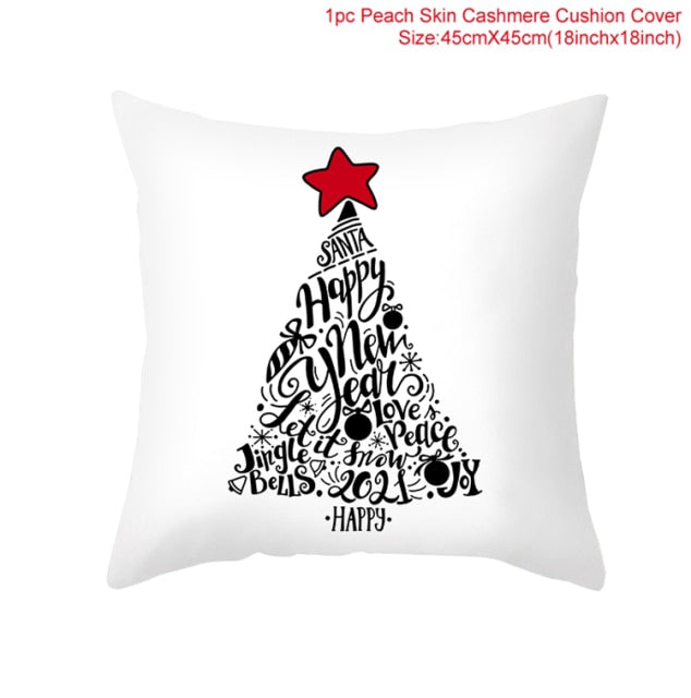 Christmas Cushion Cover Merry Christmas Decorations For Home 2021 Cristmas Ornament Pillow Case Xmas Navidad Gifts New Year 2022