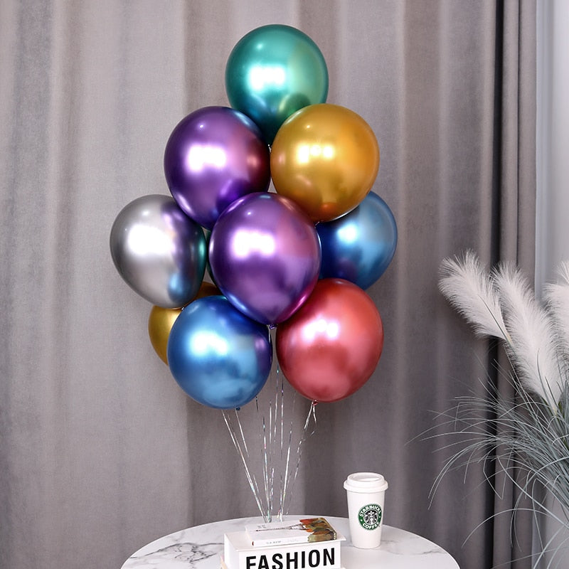 10pcs 5/10/12inch Glossy Metal Pearl Latex Balloons Thick Chrome Metallic Colors helium Air Balls Globos Birthday Party Decor