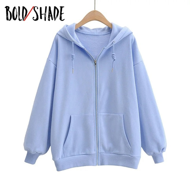 Bold Shade Indie 90s Streetwear Fashion Hoodies Women Grunge Unicolor  Sweatshirts Long Sleeve Pockets Zipper Y2K Hoody Outwear