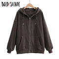 Bold Shade Indie 90s Streetwear Fashion Hoodies Women Grunge Unicolor  Sweatshirts Long Sleeve Pockets Zipper Y2K Hoody Outwear