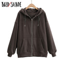 Bold Shade Indie 90s Streetwear Fashion Hoodies Women Grunge Unicolor  Sweatshirts Long Sleeve Pockets Zipper Y2K Hoody Outwear