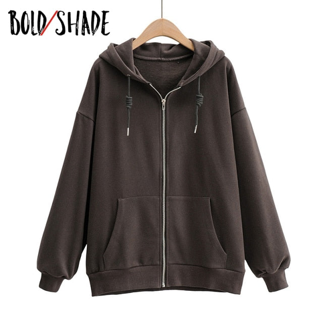 Bold Shade Indie 90s Streetwear Fashion Hoodies Women Grunge Unicolor  Sweatshirts Long Sleeve Pockets Zipper Y2K Hoody Outwear
